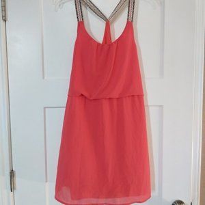 [M] Coral Mini Dress with Tribal Patterned Straps